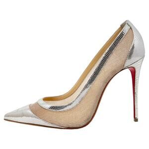 Christian Louboutin Galativi 100 Pumps – Silver & Nude Mesh – Size 40